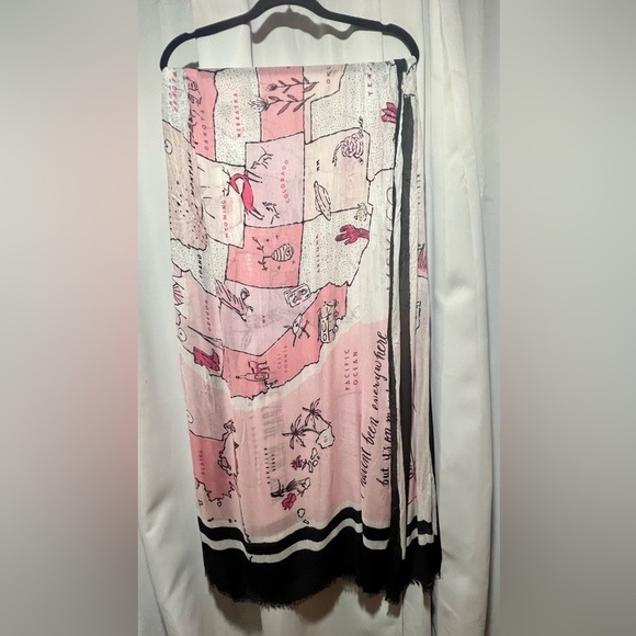 kate spade Accessories - Kate Spade Pink and Black New York USA Map Design Silk  Scarf